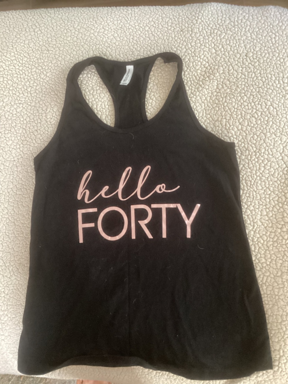 Bella Canvas Black Racerback Tank with Pale Pink "hello FORTY" Graphic